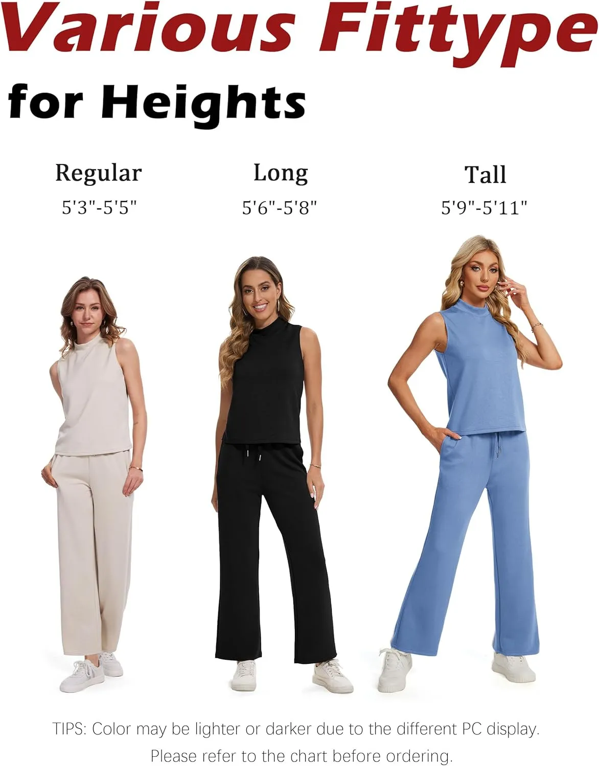2 Piece Sets for Tall Women Summer Lounge Matching Outfits Mock Neck Tops Wide Leg Crop Pants Vacation Travel