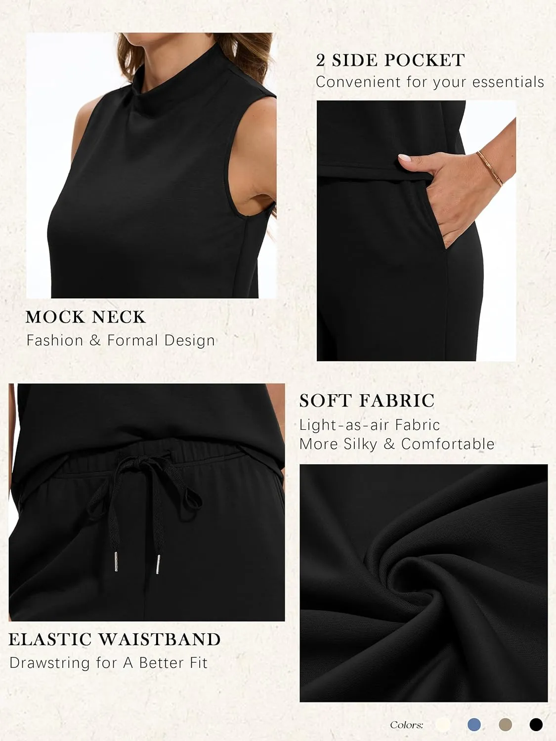 2 Piece Sets for Tall Women Summer Lounge Matching Outfits Mock Neck Tops Wide Leg Crop Pants Vacation Travel