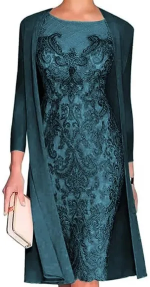 2 Pieces Mother of The Bride Dresses with Jackets Tea Length Mother of The Groom Dress Laces Appliques Evening Dresses