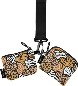 2PCS Coin Purse Wristlet Wallets Keychain Wallet Zip Around Portable Wallet with Detachable Dual Pouch Animal Print Hearts