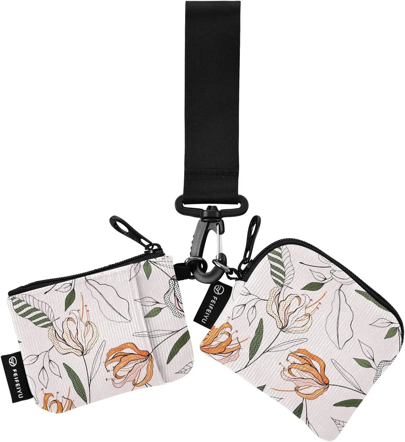 2PCS Coin Purse Wristlet Wallets Keychain Wallet Zip Around Portable Wallet with Detachable Dual Pouch Blossoming Lycorisradiata Flower