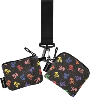 2PCS Coin Purse Wristlet Wallets Keychain Wallet Zip Around Portable Wallet with Detachable Dual Pouch Colorful Skulls