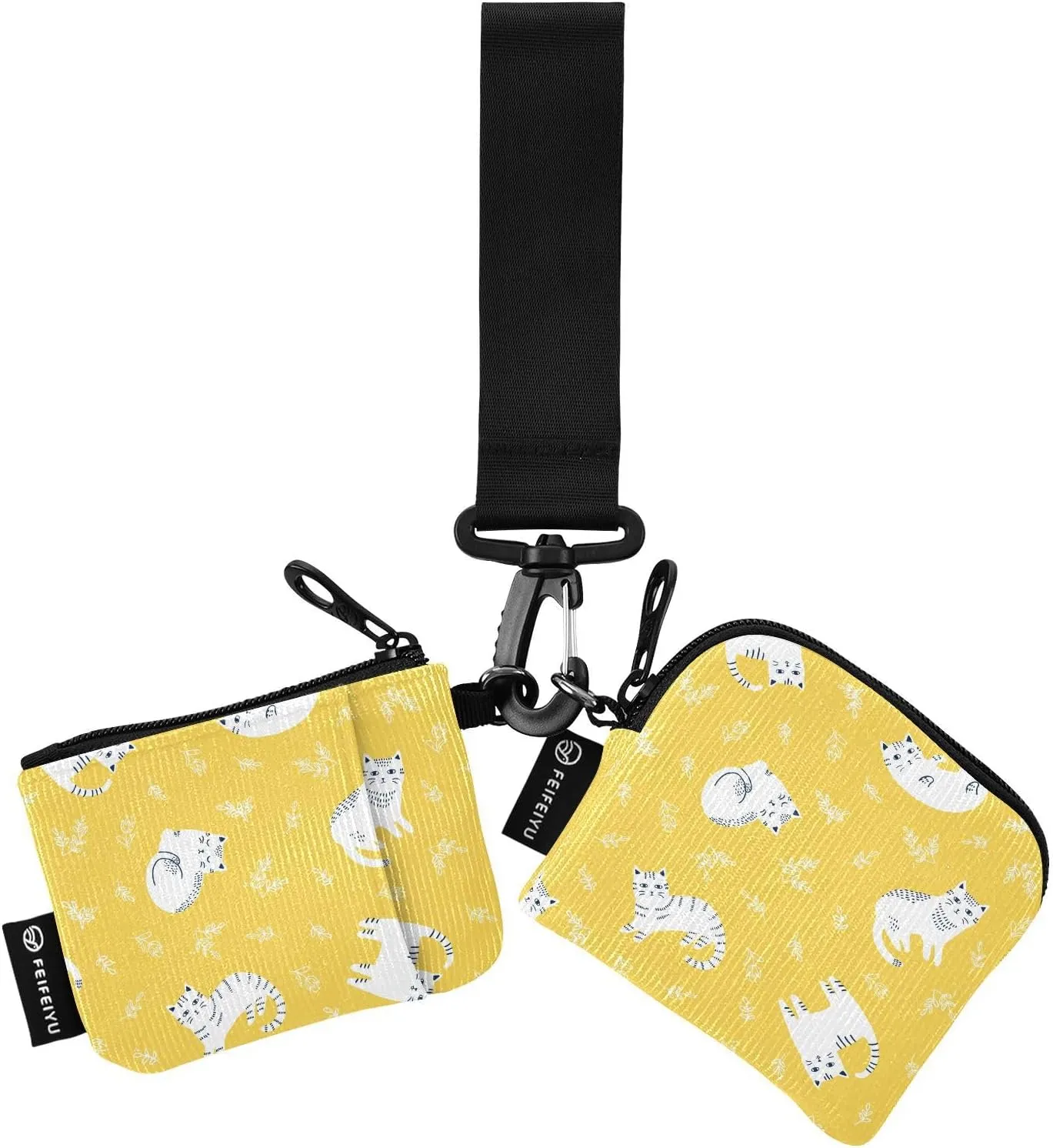 2PCS Coin Purse Wristlet Wallets Keychain Wallet Zip Around Portable Wallet with Detachable Dual Pouch Cute Cats And Florals