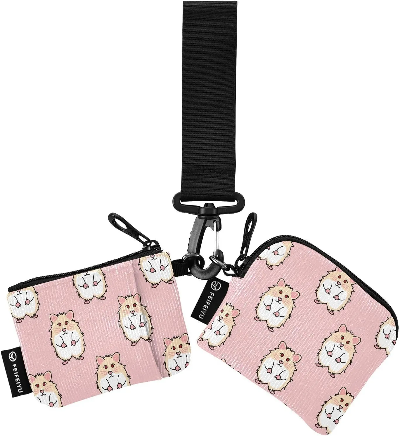 2PCS Coin Purse Wristlet Wallets Keychain Wallet Zip Around Portable Wallet with Detachable Dual Pouch Cute Red Eyes Hamster