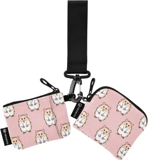2PCS Coin Purse Wristlet Wallets Keychain Wallet Zip Around Portable Wallet with Detachable Dual Pouch Cute Red Eyes Hamster
