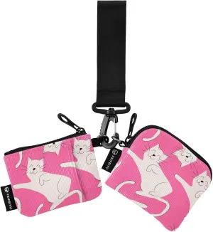 2PCS Coin Purse Wristlet Wallets Keychain Wallet Zip Around Portable Wallet with Detachable Dual Pouch Cute Simple Cat