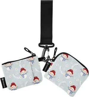 2PCS Coin Purse Wristlet Wallets Keychain Wallet Zip Around Portable Wallet with Detachable Dual Pouch Cute Snowman Christmas Hat