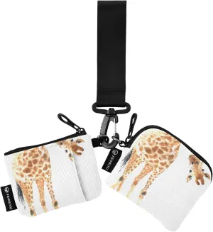 2PCS Coin Purse Wristlet Wallets Keychain Wallet Zip Around Portable Wallet with Detachable Dual Pouch Funny Giraffe
