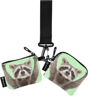 2PCS Coin Purse Wristlet Wallets Keychain Wallet Zip Around Portable Wallet with Detachable Dual Pouch Funny Raccoon