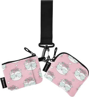 2PCS Coin Purse Wristlet Wallets Keychain Wallet Zip Around Portable Wallet with Detachable Dual Pouch Pink Cats