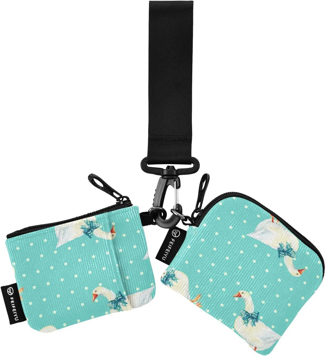2PCS Coin Purse Wristlet Wallets Keychain Wallet Zip Around Portable Wallet with Detachable Dual Pouch Pretty Goose