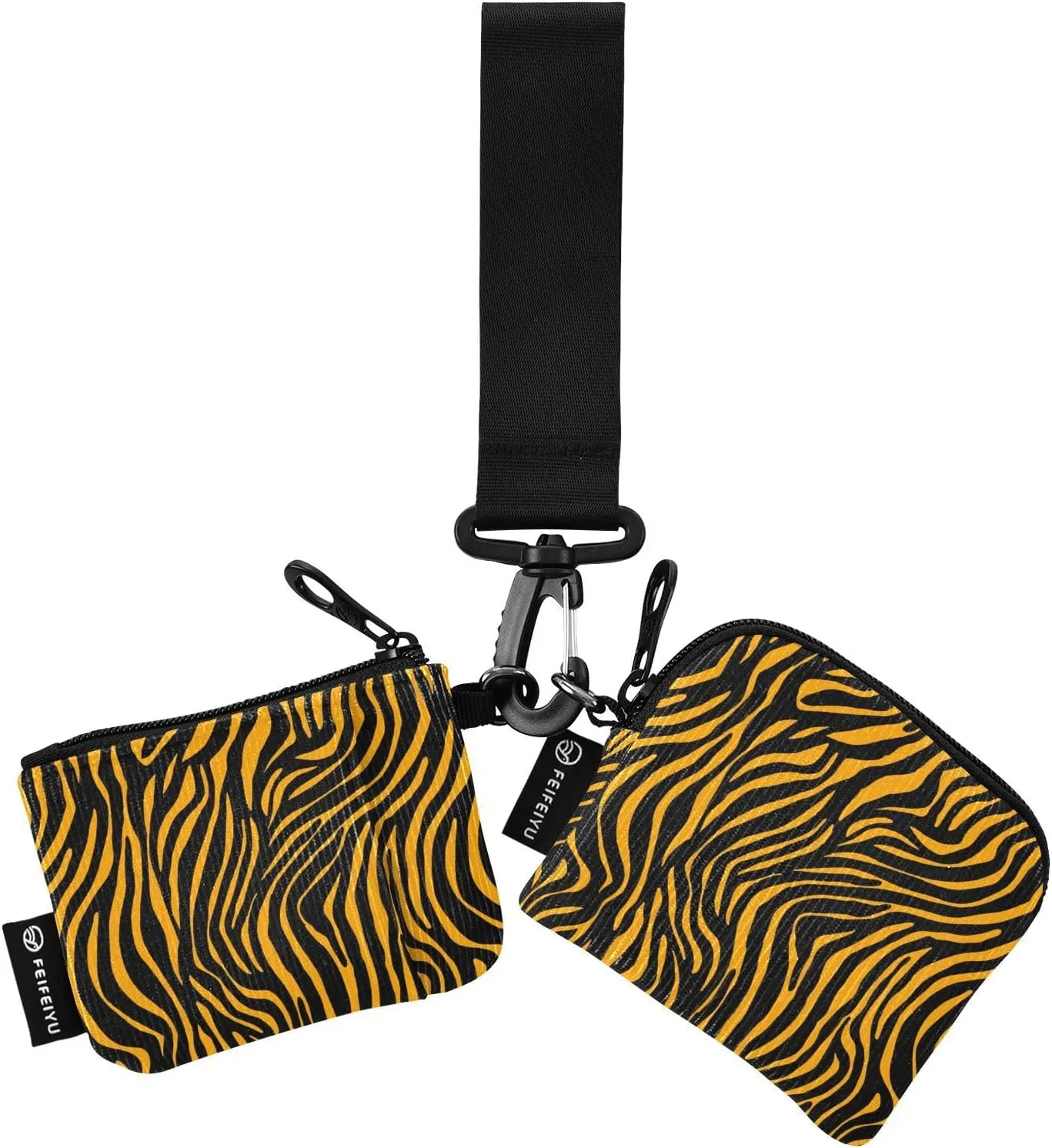 2PCS Coin Purse Wristlet Wallets Keychain Wallet Zip Around Portable Wallet with Detachable Dual Pouch Tiger Skin Print