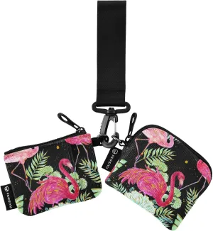 2PCS Coin Purse Wristlet Wallets Keychain Wallet Zip Around Portable Wallet with Detachable Dual Pouch Tropical Pink Flamingo