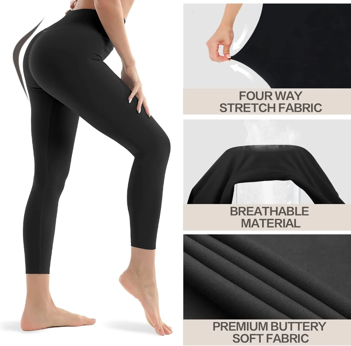 3 Pack Leggings for Women-No See-Through High Waisted Tummy Control Yoga Pants Workout Running Legging