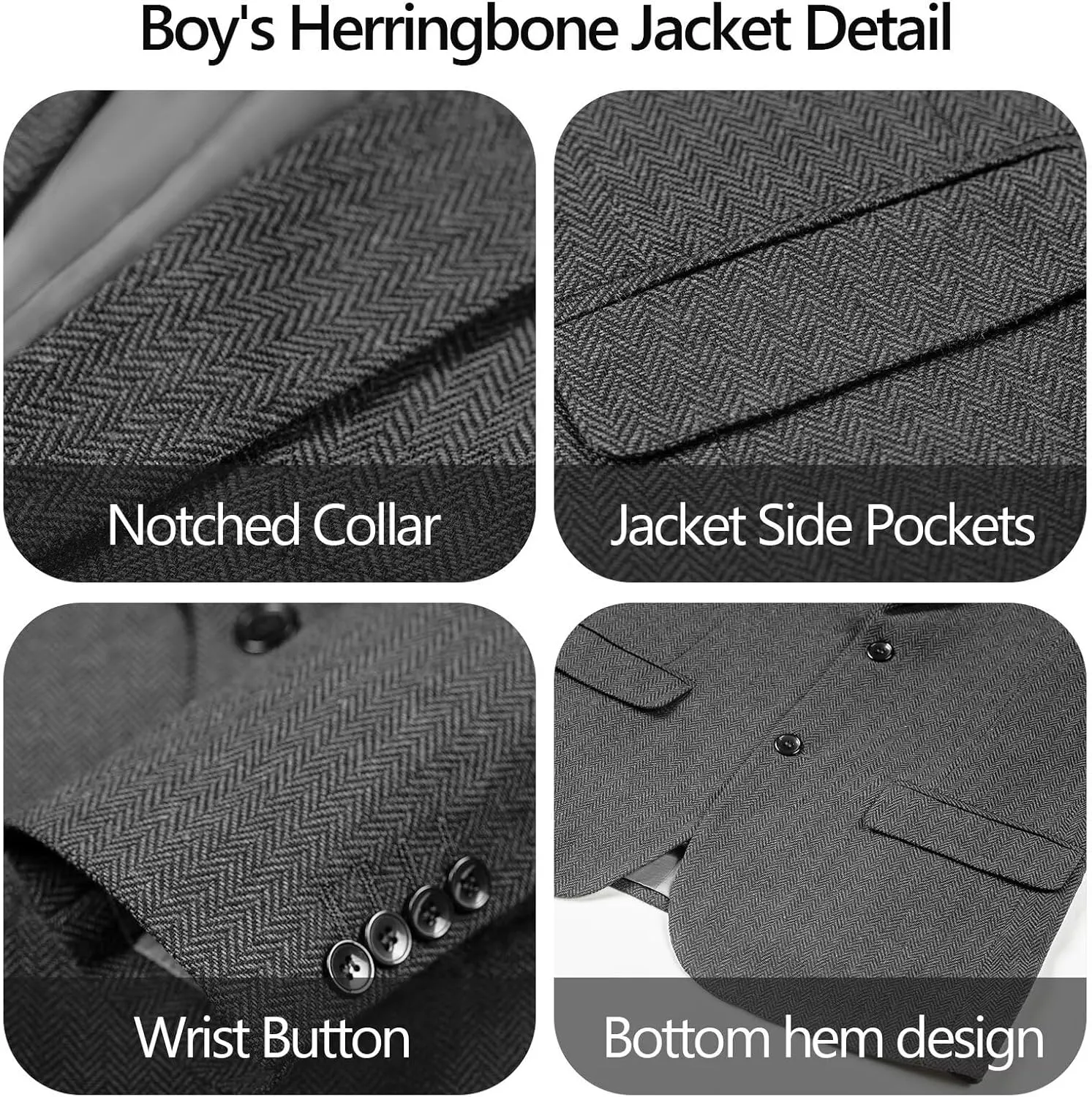 3 Piece Boys Tweed Herringbone Suit Retro Slim fit Two Button Suits Jackets Vest Dress Pants for Kid Toddler Wedding