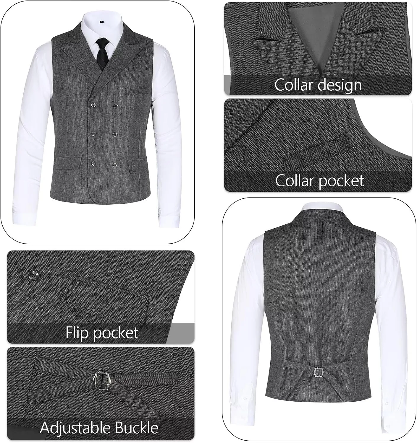 3 Piece Boys Tweed Herringbone Suit Retro Slim fit Two Button Suits Jackets Vest Dress Pants for Kid Toddler Wedding