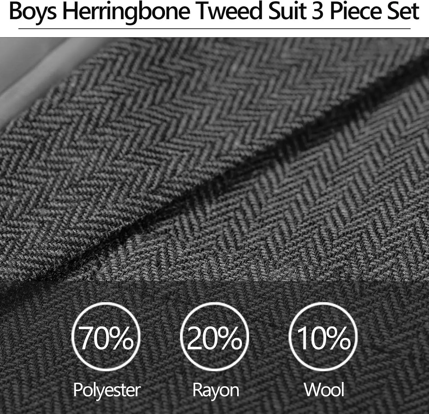 3 Piece Boys Tweed Herringbone Suit Retro Slim fit Two Button Suits Jackets Vest Dress Pants for Kid Toddler Wedding