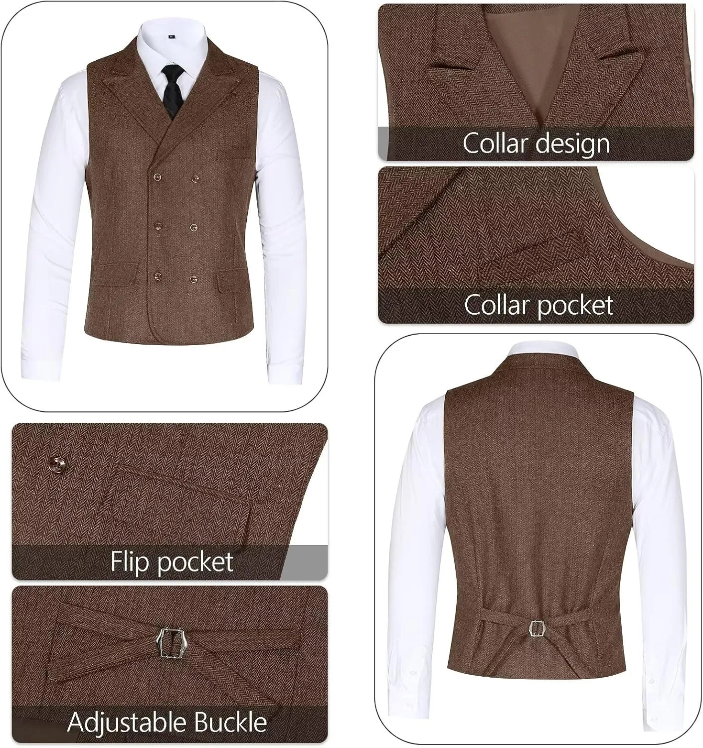 3 Piece Boys Tweed Herringbone Suit Retro Slim fit Two Button Suits Jackets Vest Dress Pants for Kid Toddler Wedding