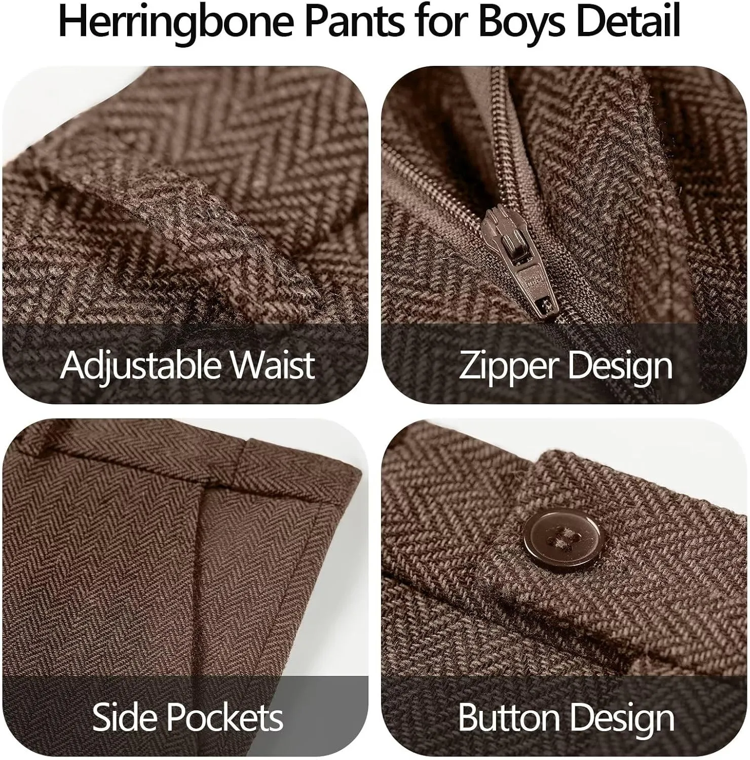 3 Piece Boys Tweed Herringbone Suit Retro Slim fit Two Button Suits Jackets Vest Dress Pants for Kid Toddler Wedding