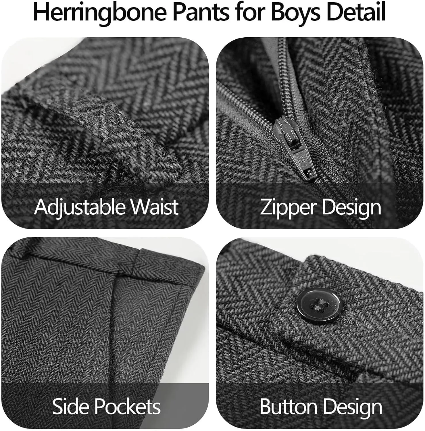 3 Piece Boys Tweed Herringbone Suit Retro Slim fit Two Button Suits Jackets Vest Dress Pants for Kid Toddler Wedding