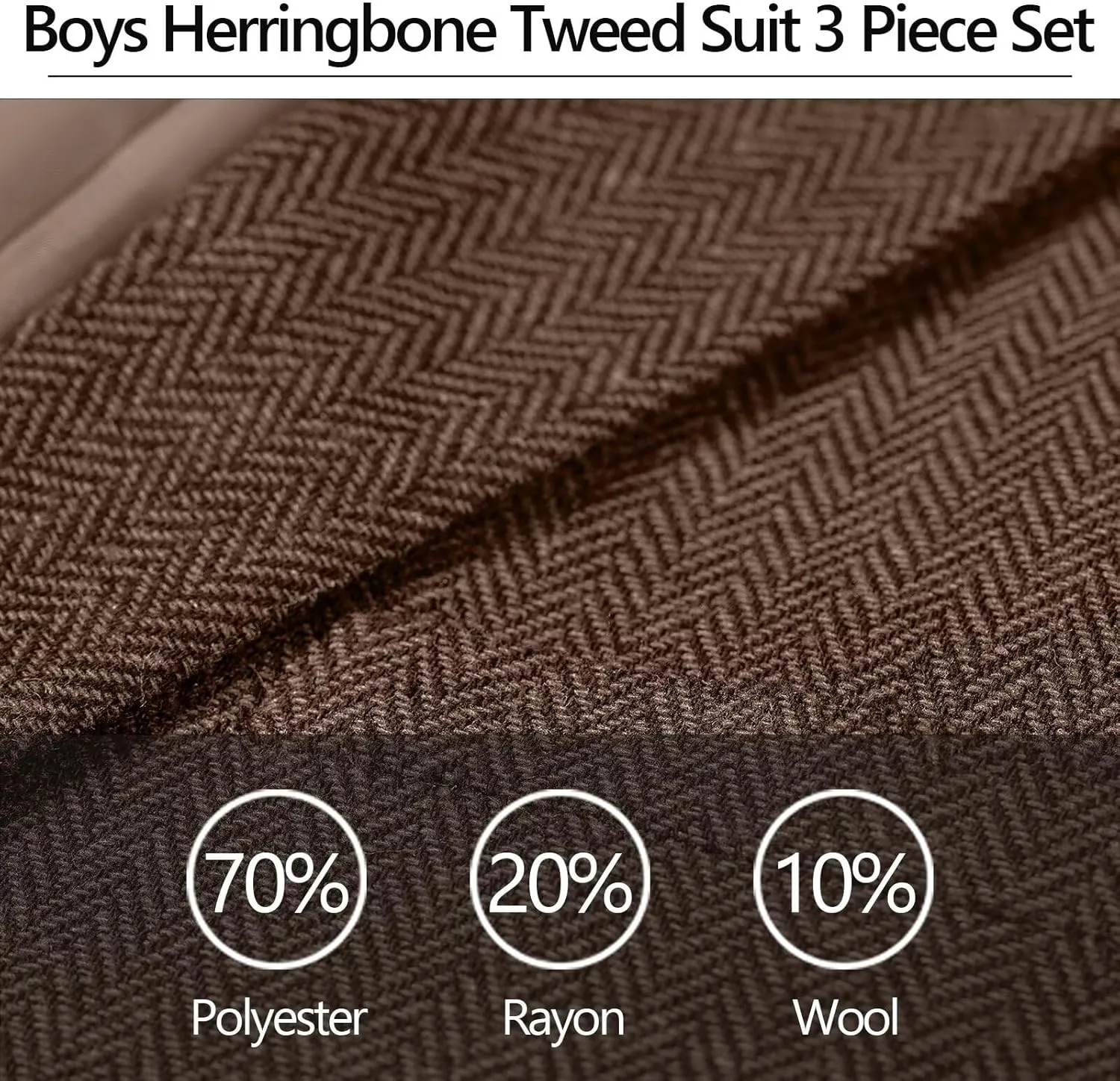 3 Piece Boys Tweed Herringbone Suit Retro Slim fit Two Button Suits Jackets Vest Dress Pants for Kid Toddler Wedding