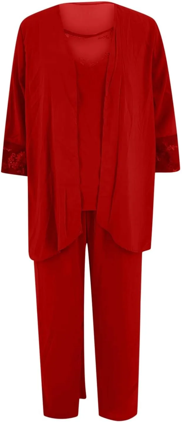 3 Pieces Mother of The Bride Pant Suits for Women Dressy Lace Patchwork Top Cardigan Wedding Formal Outfit with Jackets