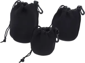 3Pcs Neoprene Camera Lens Pouch Drawstring Storage Bags for Lens Protection Padded Lens Protector with Clip for Outdoor Use