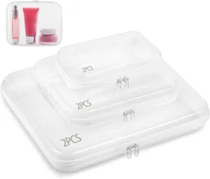 6PCS Clear Zippered Hard Pouches Cases, 3 Sizes Clear PET Hard Plastic Cosmetic Travel Bag Organizer Box Toiletry Bag, Zippered Storage Bin for Building Block Stationary