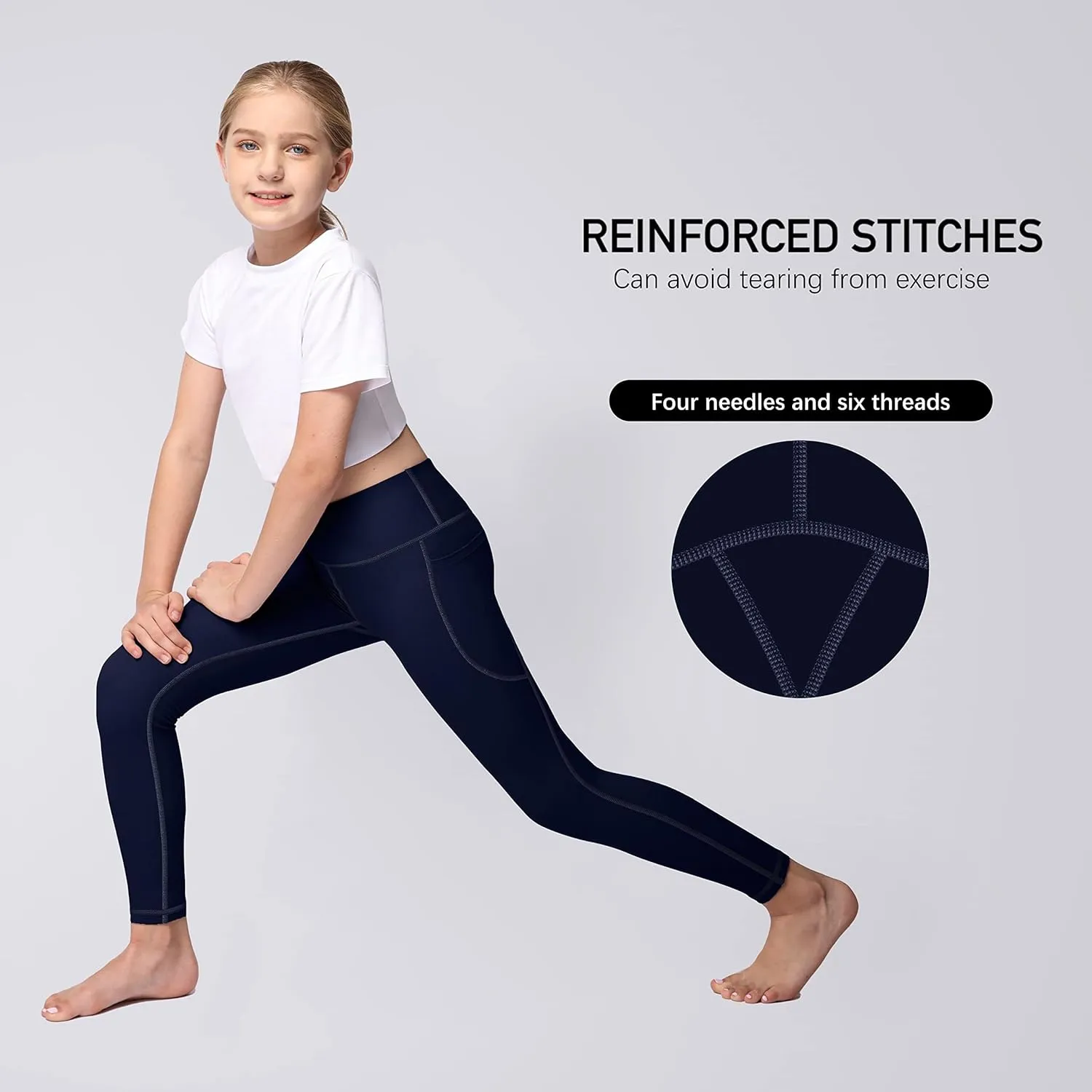 AENLLEY Yoga Active Leggings for Girls with 2 Pockets - Kids Workout Yoga Pants for Athletic (Pack of 2