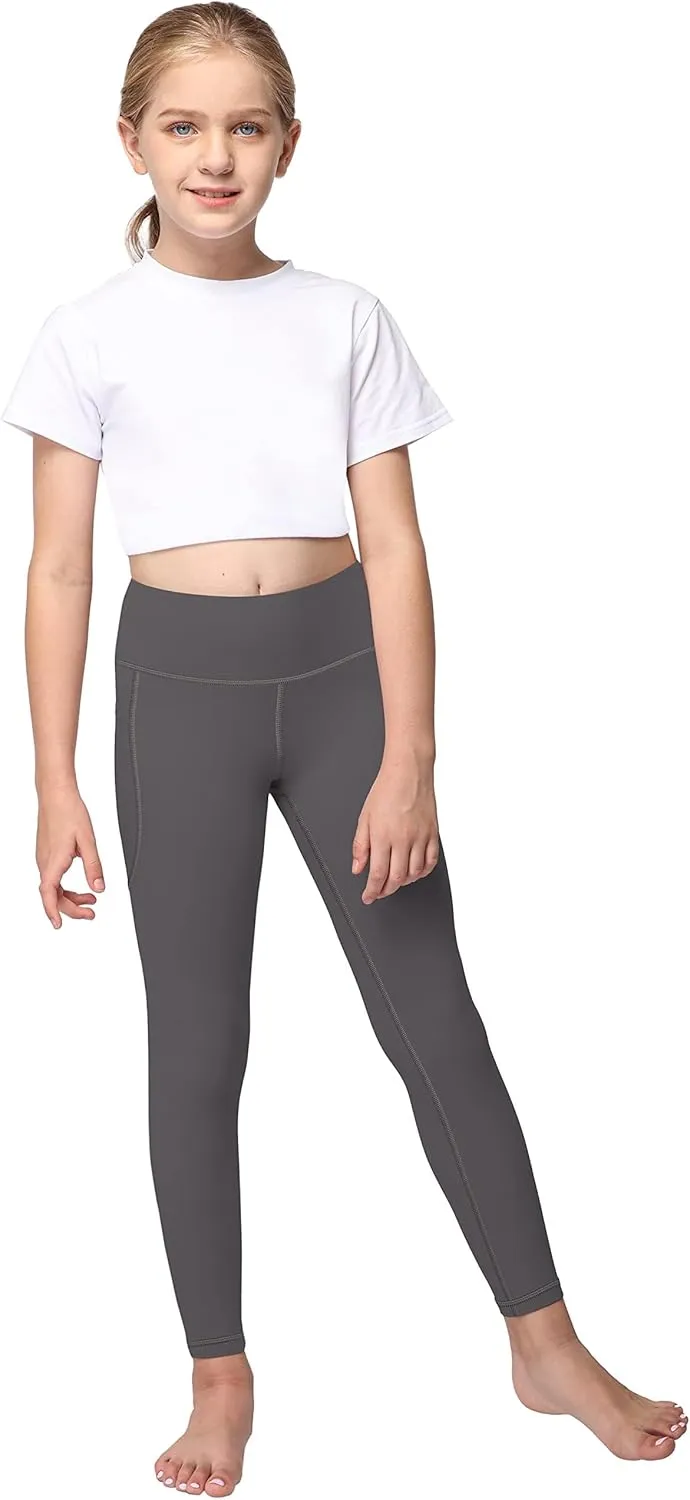 AENLLEY Yoga Active Leggings for Girls with 2 Pockets - Kids Workout Yoga Pants for Athletic (Pack of 2