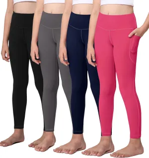 AENLLEY Yoga Active Leggings for Girls with 2 Pockets - Kids Workout Yoga Pants for Athletic (Pack of 2