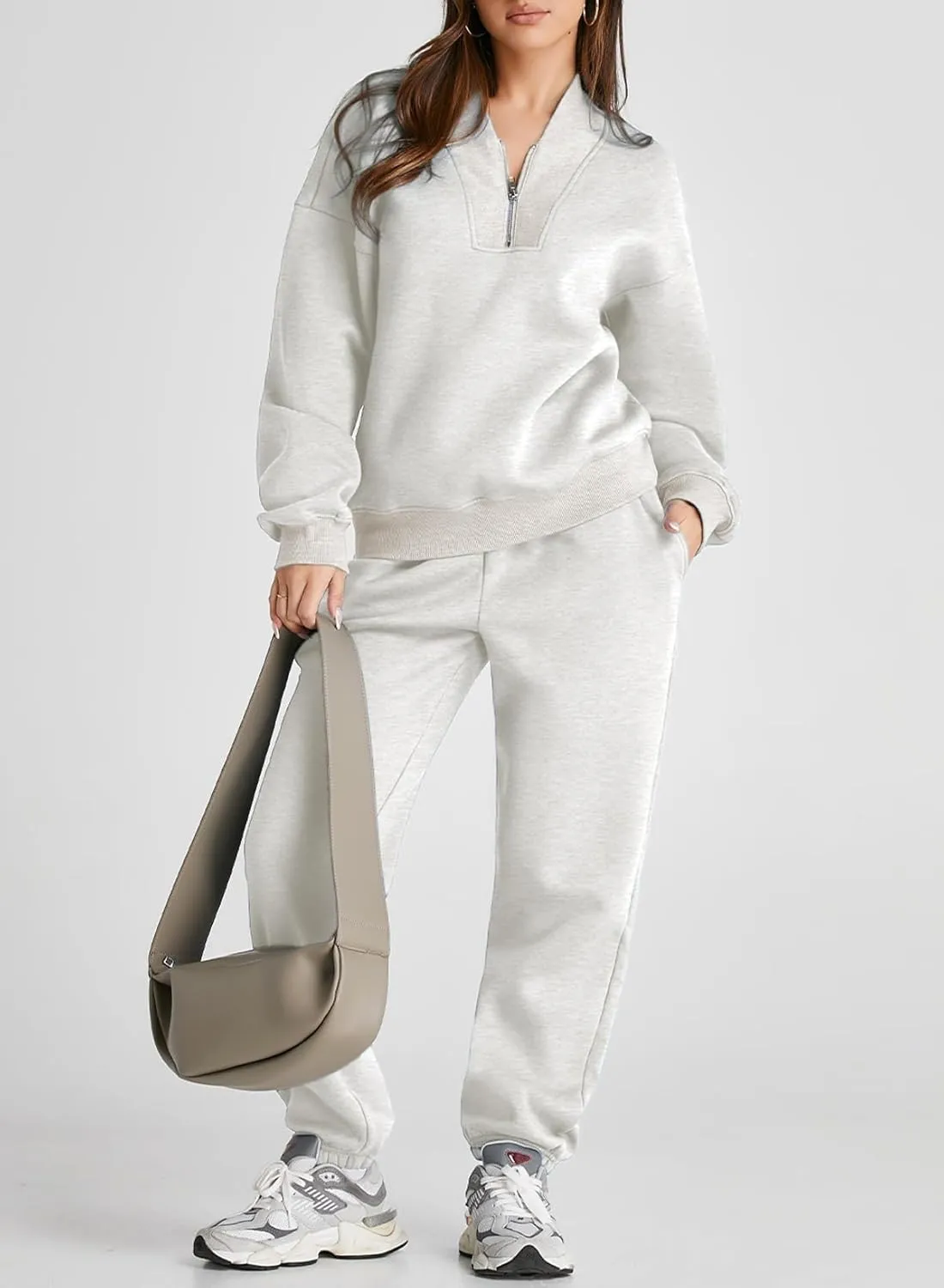 Aleumdr Women's 2 Piece Outfits Oversized Sweatsuit Long Sleeve Pullover Half Zipper Sweatshirt with Jogger Pants