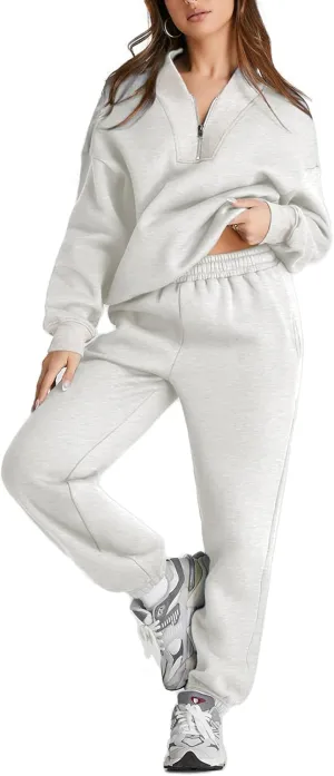 Aleumdr Women's 2 Piece Outfits Oversized Sweatsuit Long Sleeve Pullover Half Zipper Sweatshirt with Jogger Pants