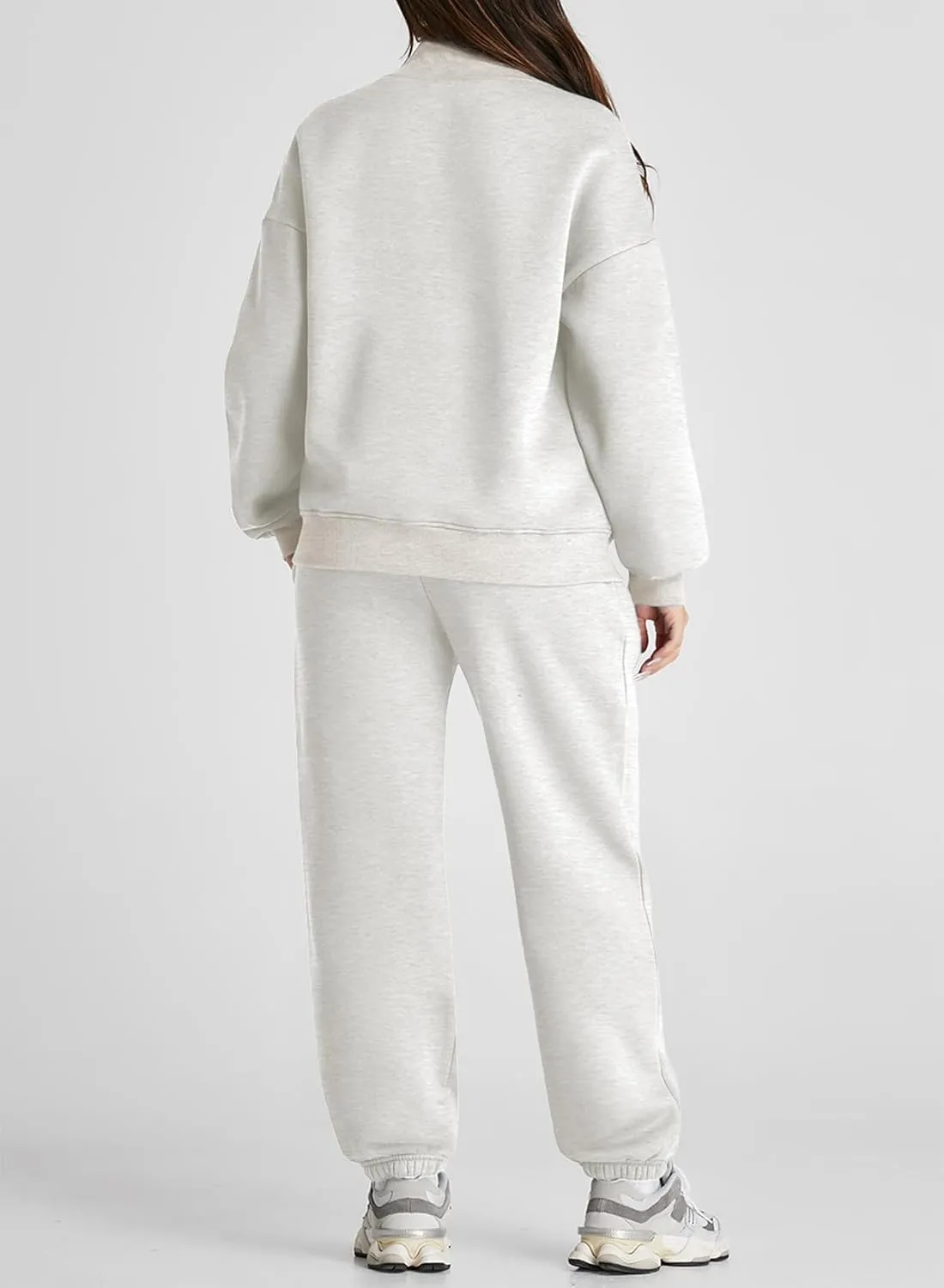 Aleumdr Women's 2 Piece Outfits Oversized Sweatsuit Long Sleeve Pullover Half Zipper Sweatshirt with Jogger Pants