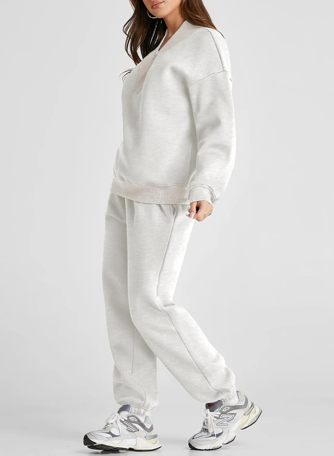 Aleumdr Women's 2 Piece Outfits Oversized Sweatsuit Long Sleeve Pullover Half Zipper Sweatshirt with Jogger Pants