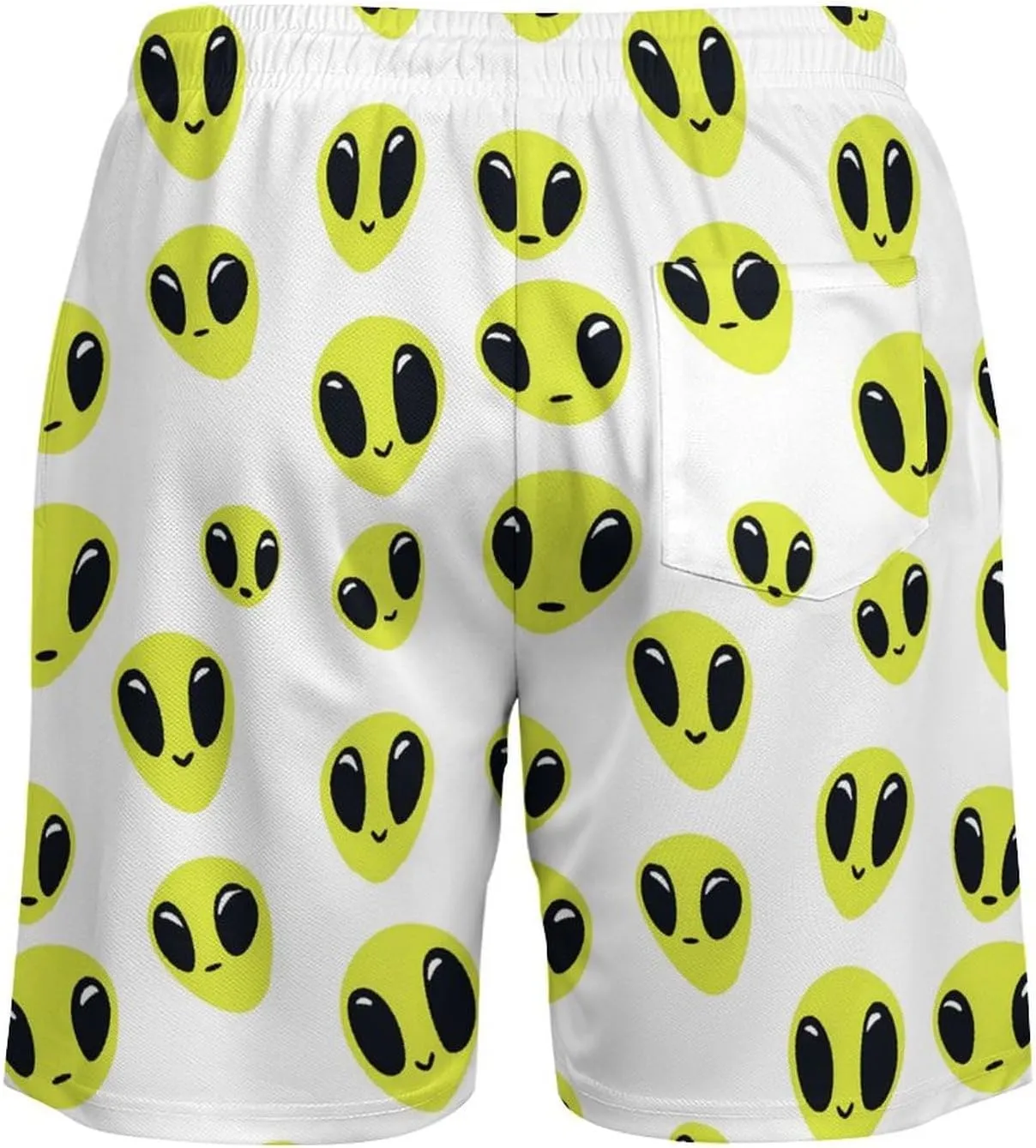 Aliens Pattern Casual Beach Shorts for Men Elastic Waist Drawstring Swim Shorts With Compression Liner