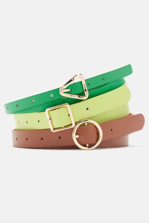 All Different Shapes Trio Belt Set - Green/combo