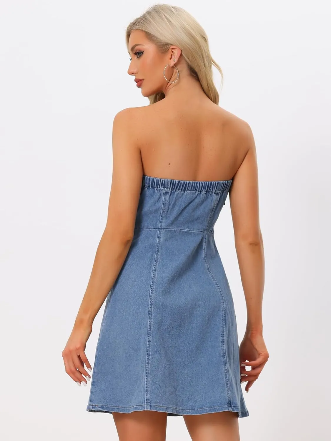 Allegra K Women's Strapless Jean Dresses Sexy Sleeveless One Piece Outfits Denim Dress