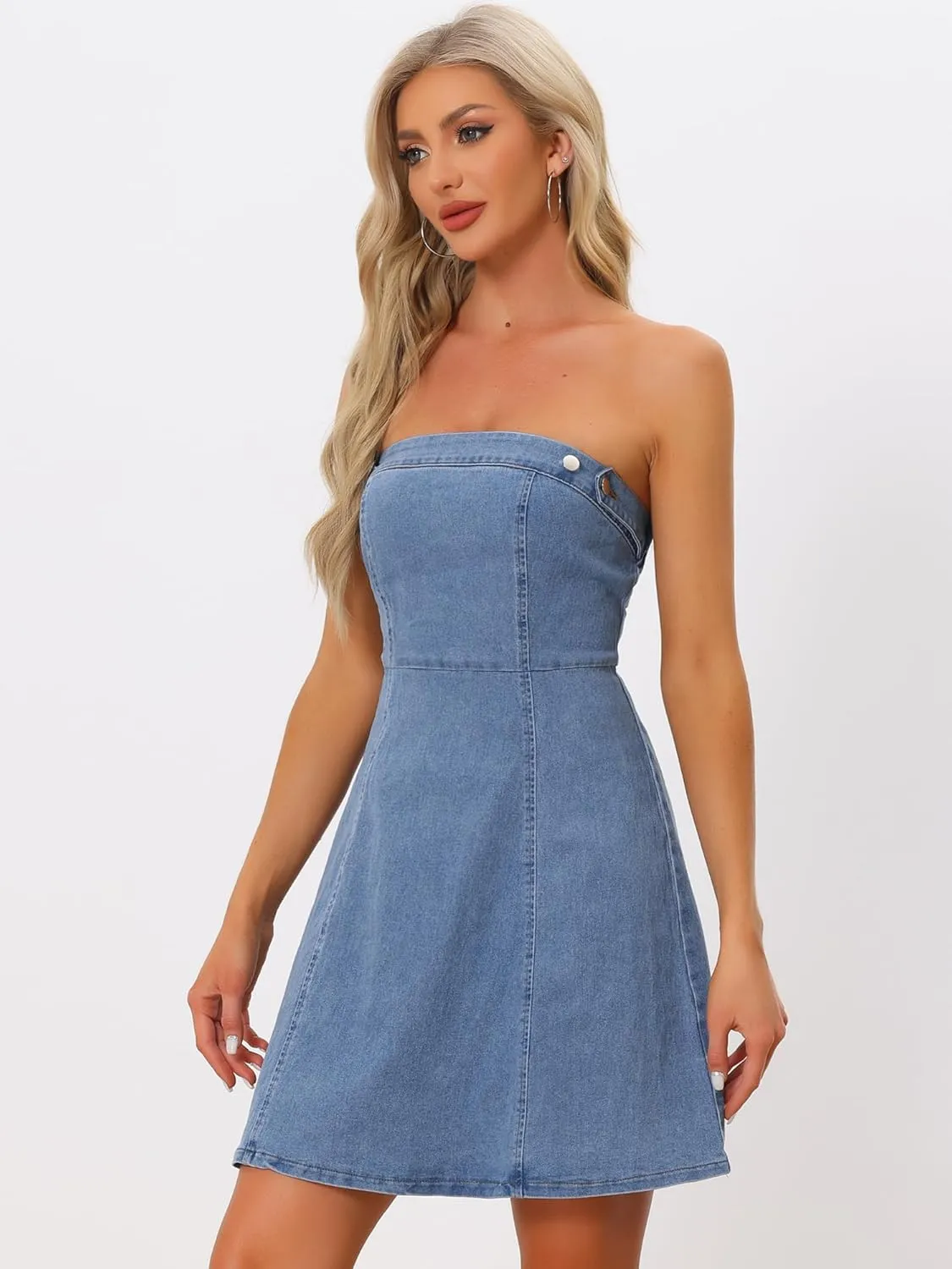 Allegra K Women's Strapless Jean Dresses Sexy Sleeveless One Piece Outfits Denim Dress