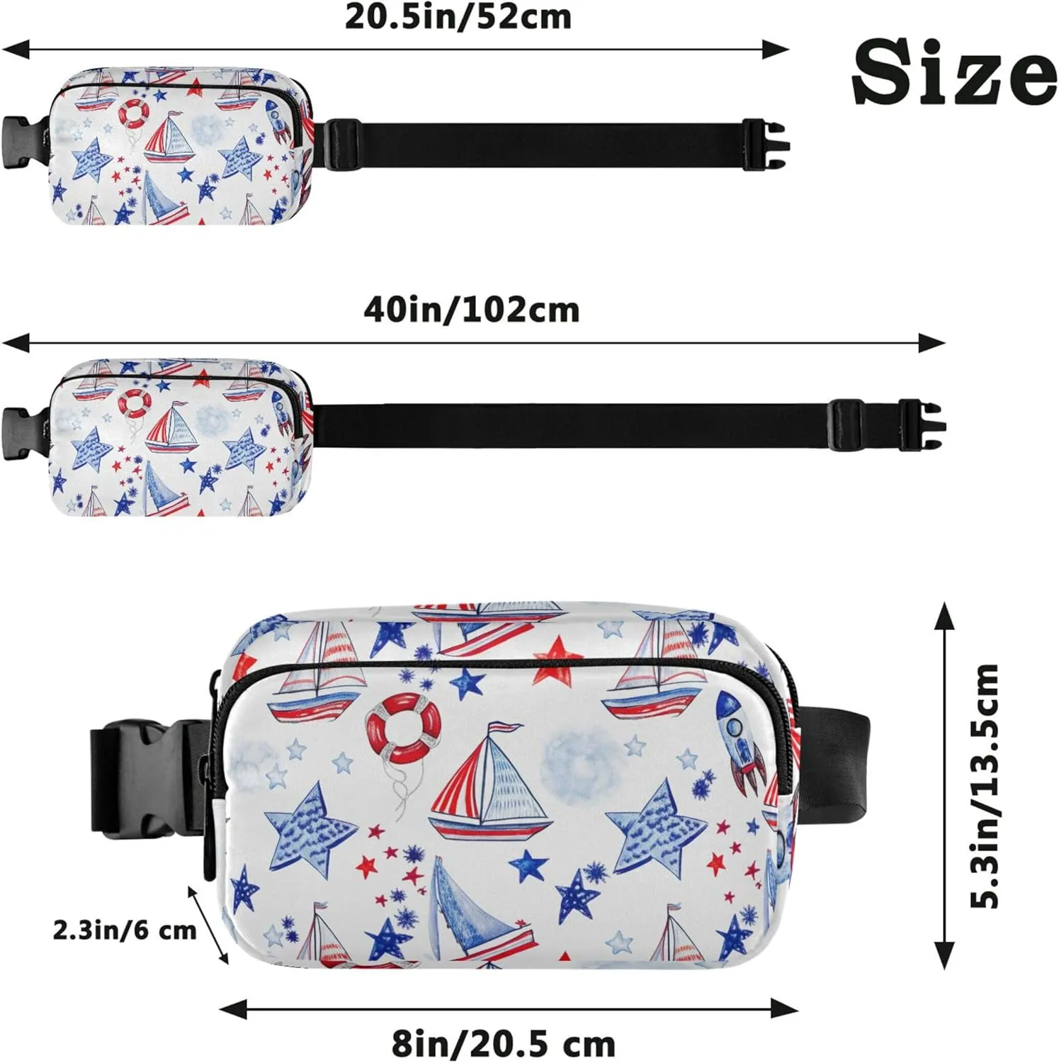 American Flag Ship Women Fanny Packs Waterproof Hip Pouch Belt Bag Trendy Waist Pouches for Men