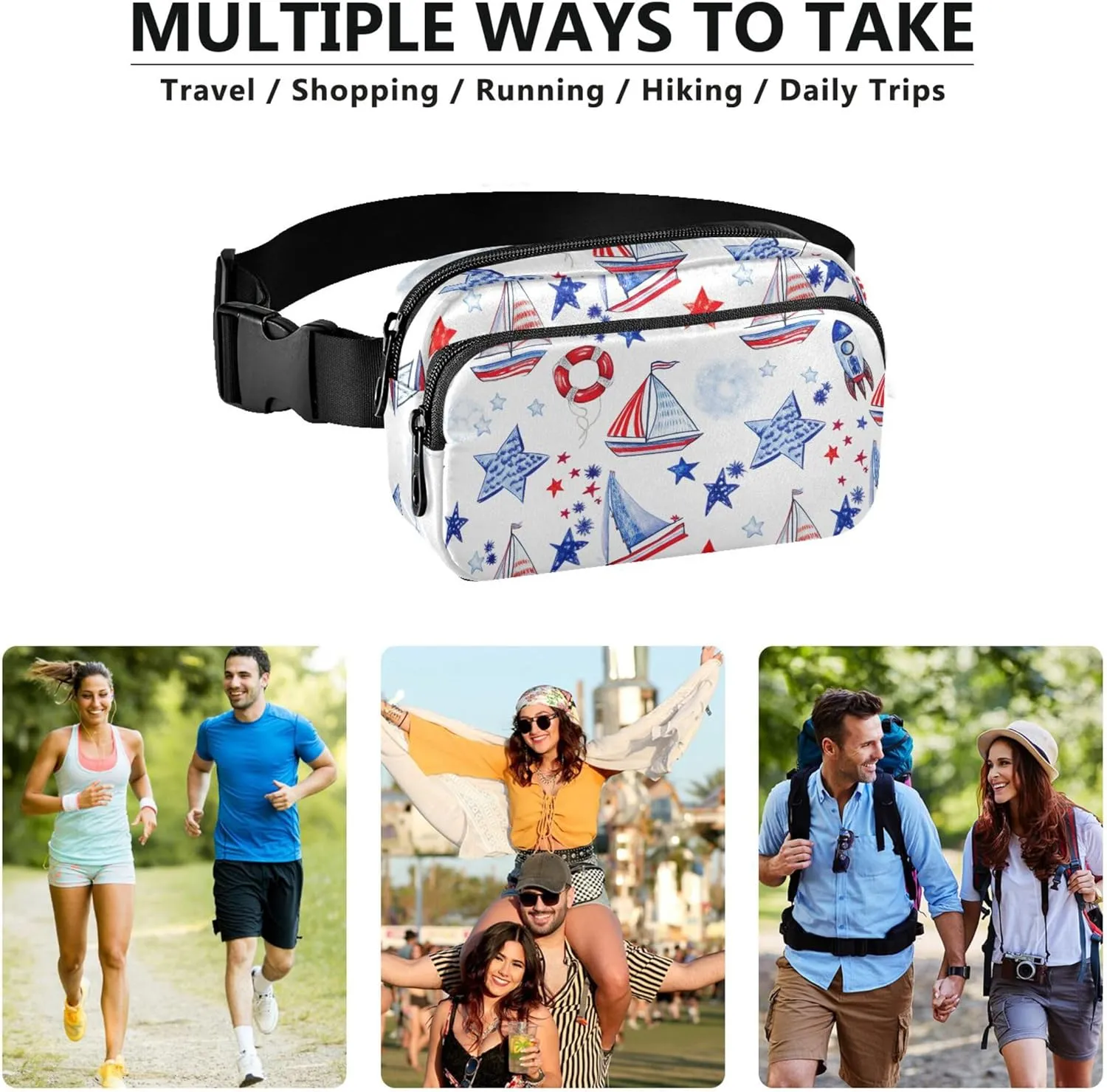 American Flag Ship Women Fanny Packs Waterproof Hip Pouch Belt Bag Trendy Waist Pouches for Men
