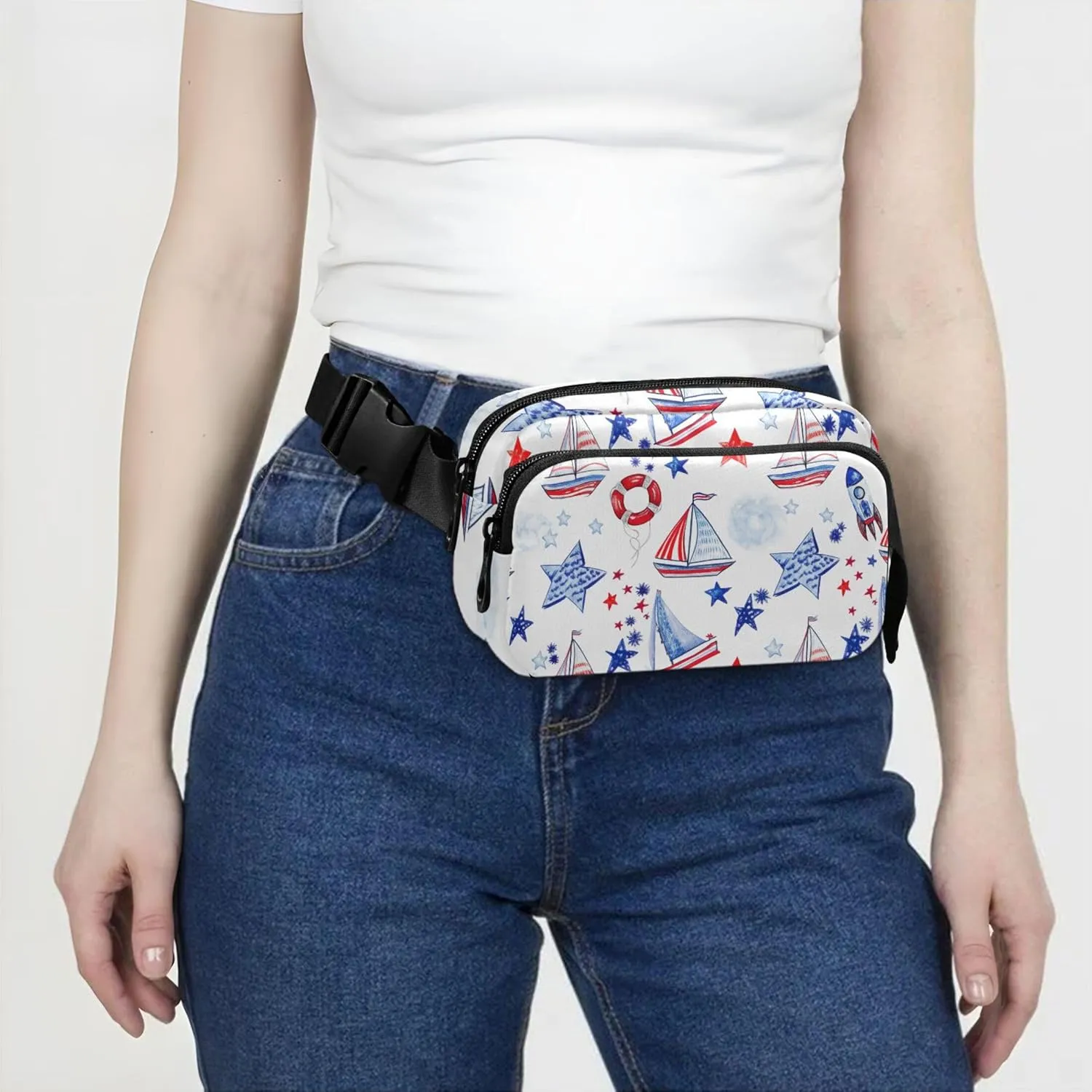 American Flag Ship Women Fanny Packs Waterproof Hip Pouch Belt Bag Trendy Waist Pouches for Men