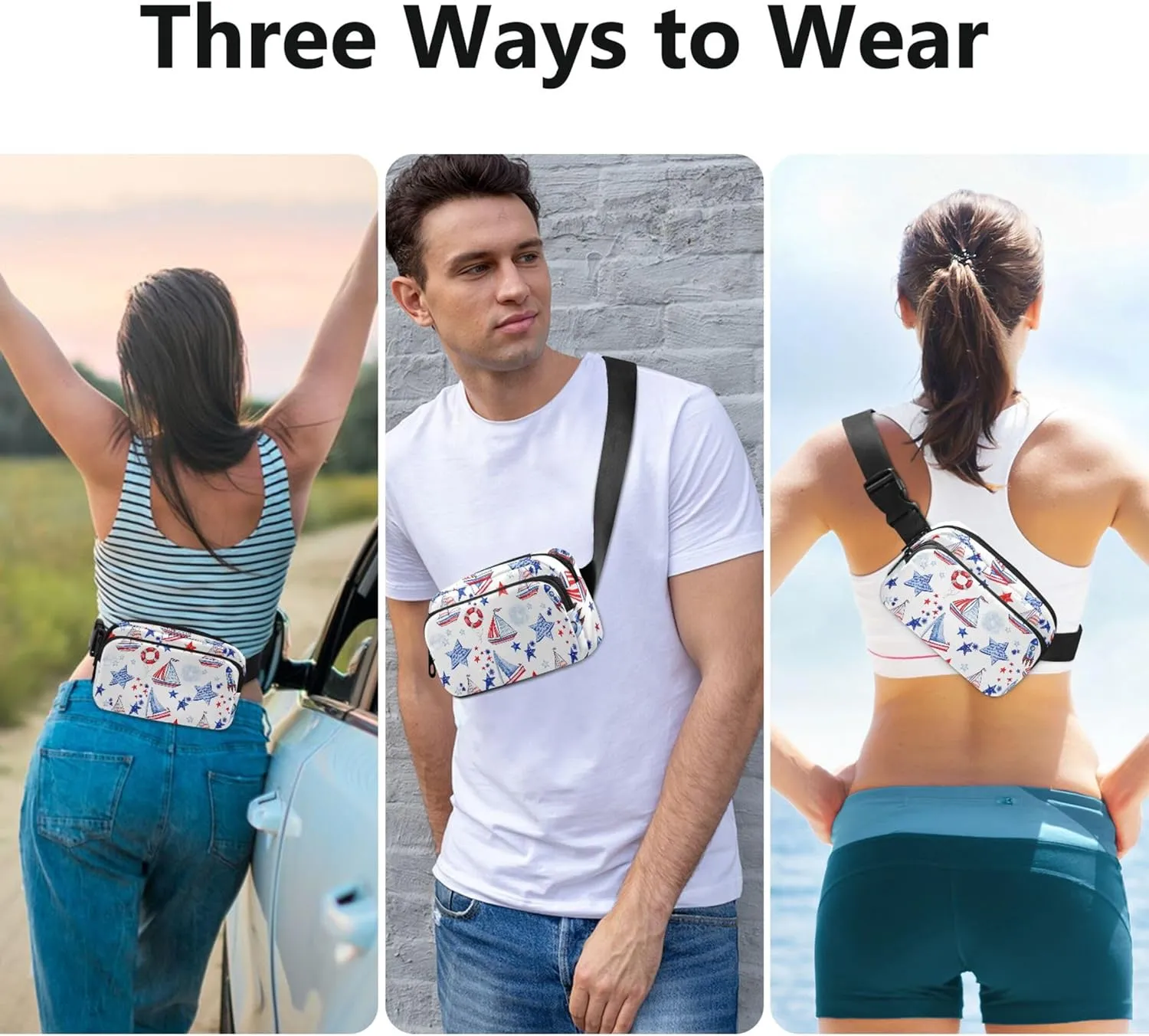 American Flag Ship Women Fanny Packs Waterproof Hip Pouch Belt Bag Trendy Waist Pouches for Men