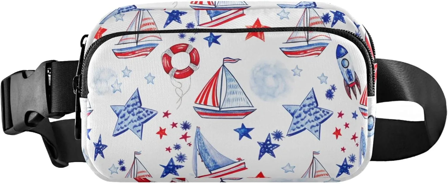 American Flag Ship Women Fanny Packs Waterproof Hip Pouch Belt Bag Trendy Waist Pouches for Men