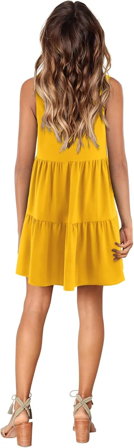 Amoretu Women Summer Tunic Dress Sleeveless V Neck Casual Loose Flowy Swing Tank Dresses
