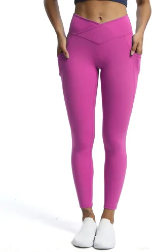 Aoxjox Trinity High Waisted Yoga Pants with Pockets for Women Tummy Control Cross-Waist Buttery Soft Workout Leggings 26"