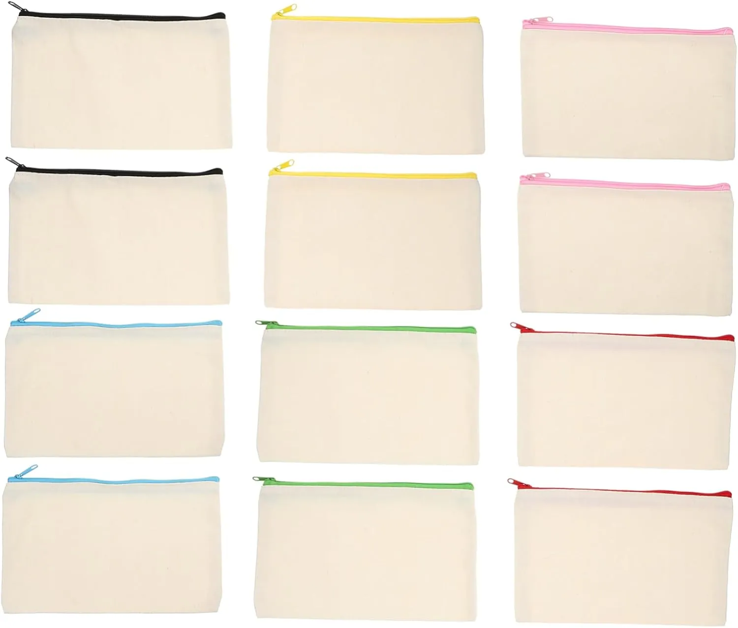 ARTIBETTER Canvas Zipper Pouch 12pcs Makeup Pouches in Bulk Large Capacity Travel Bag Toiletry Bag Cosmetics Storage