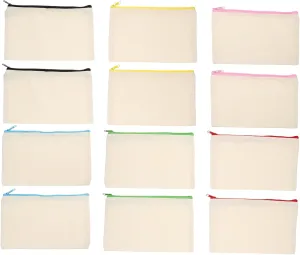 ARTIBETTER Canvas Zipper Pouch 12pcs Makeup Pouches in Bulk Large Capacity Travel Bag Toiletry Bag Cosmetics Storage