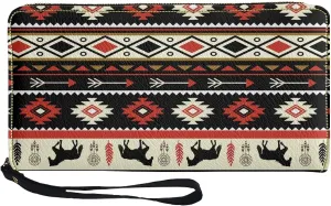 Aztec Card Holder Western Horse Wallets Women's Long Slim Wristlet Handbags Leather Zip Around Coin Purse Pouches