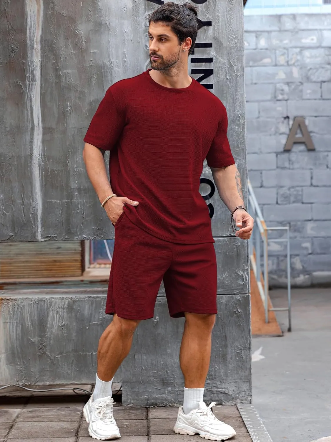 Babioboa Men's Short Sleeve Tracksuit Summer T Shirt & Shorts set 2 Pockets Oversize Two Piece Casual Daily Duty-off